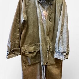 One of a Kind Vintage Australian Outback Oilskin Duster Hand Painted Roses Coat